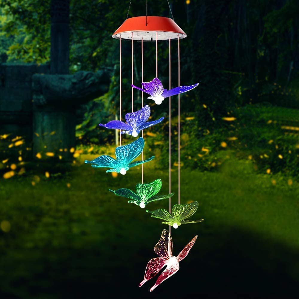 Solar-Powered Butterfly Wind Chime Lights