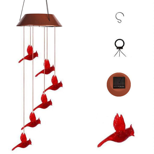 Solar Cardinal Red Bird Wind Chime Light